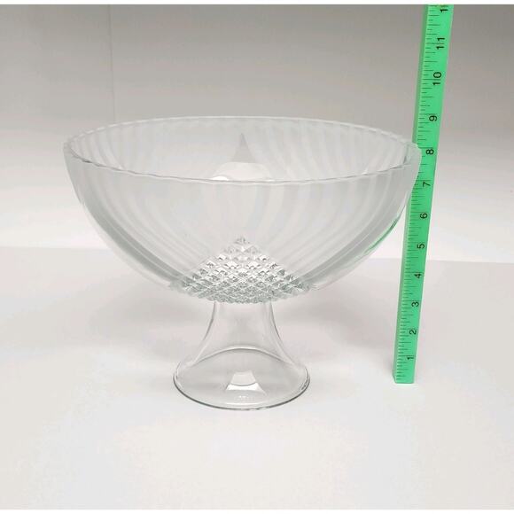 Tiara Trillium Clear Frosted Criss Cross Pressed Glass Footed 10.5" Bowl - Picture 5 of 6